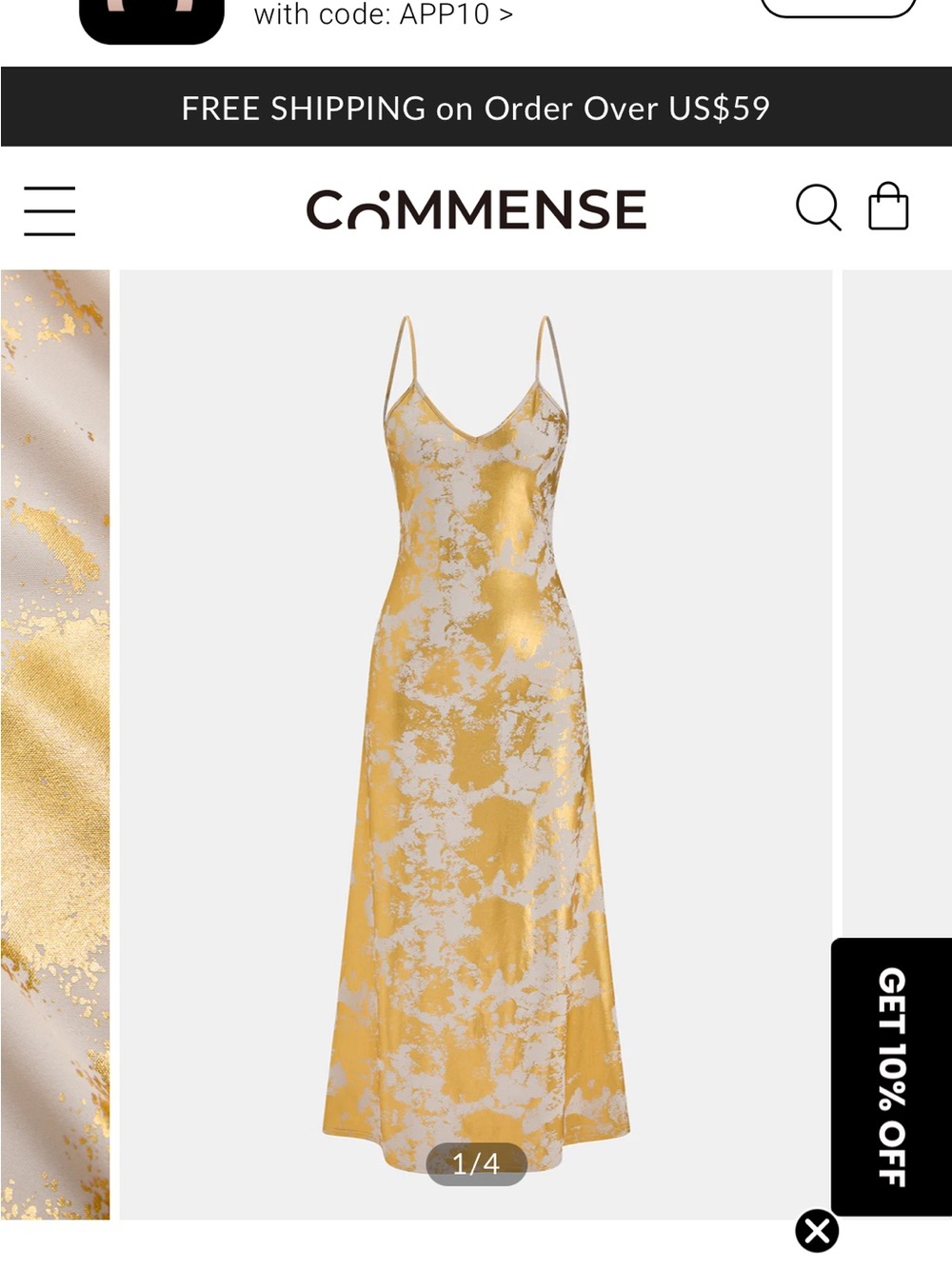Metallic Print V-Neck Backless Slip Long Dress